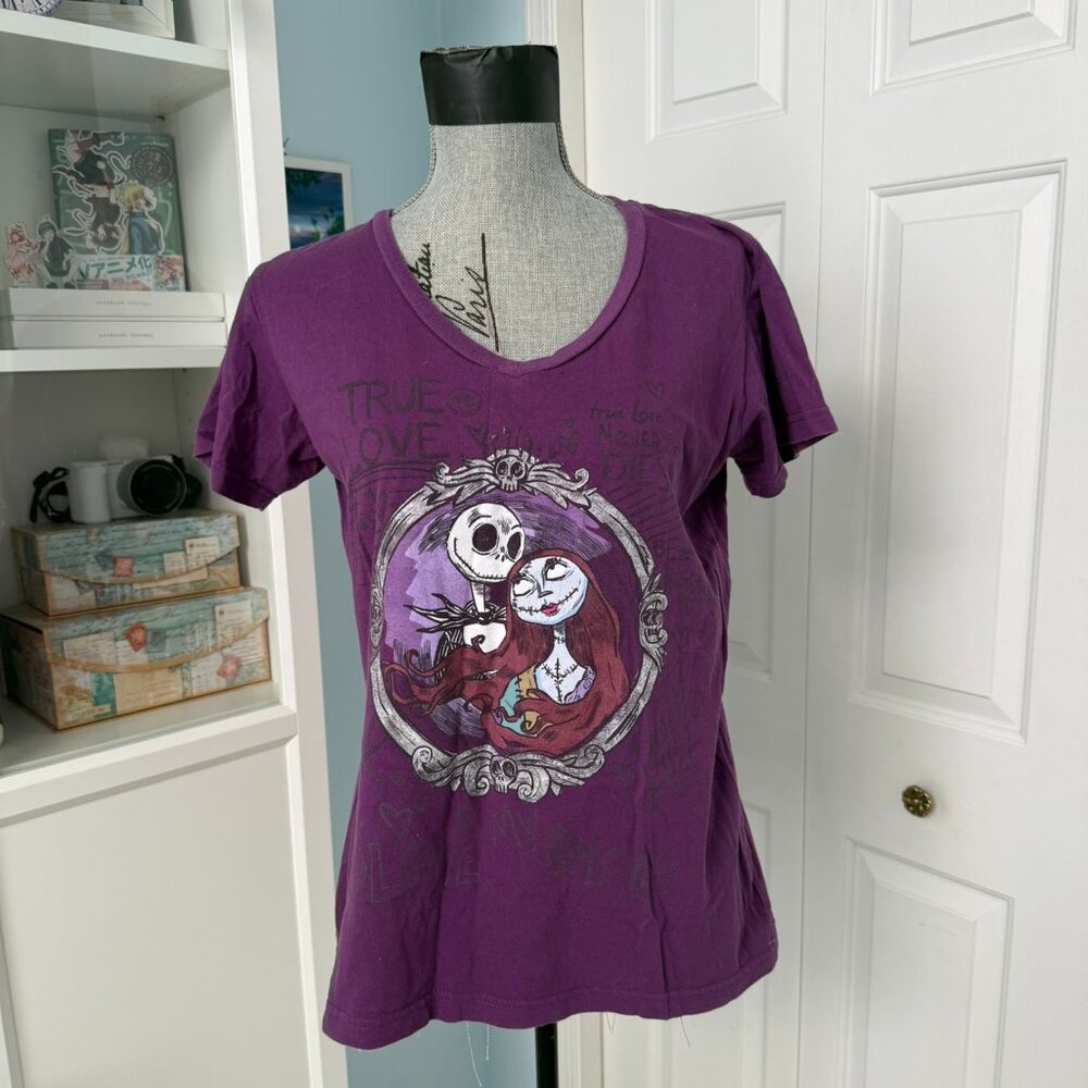 Disney “Jack & Sally True Love” Purple Graphic Tee – Size L
